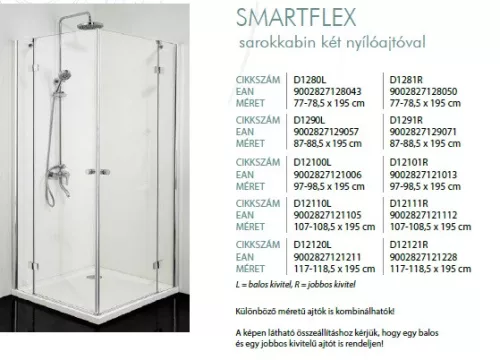 Sanotechnik Smartflex 80x80 szögletes két nyílóajtós zuhanykabin
