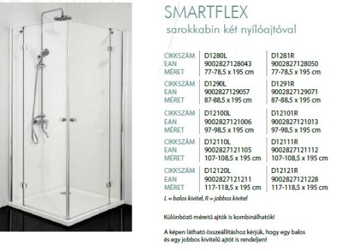 Sanotechnik Smartflex 90x90 szögletes két nyílóajtós zuhanykabin