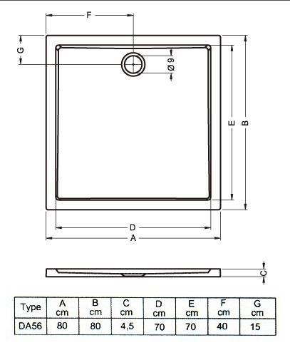 248 80x80 szögletes akril zuhanytálca méretei