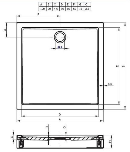 Riho 253 100x90 akril téglalap zuhanytálca méretei