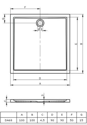 260 100x100 szögletes akril zuhanytálca méretei