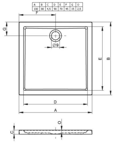 272 100x80 akril téglalap zuhanytálca méretei