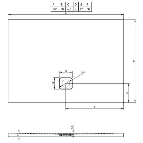 Basel 404 100x80 akril téglalap zuhanytálca rajz