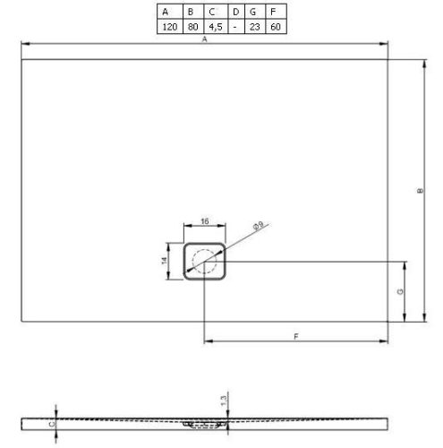 Basel 406 120x80 akril téglalap zuhanytálca rajz