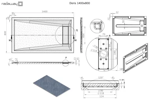 Radaway Doris F 140x80 téglalap műmárvány zuhanytálca