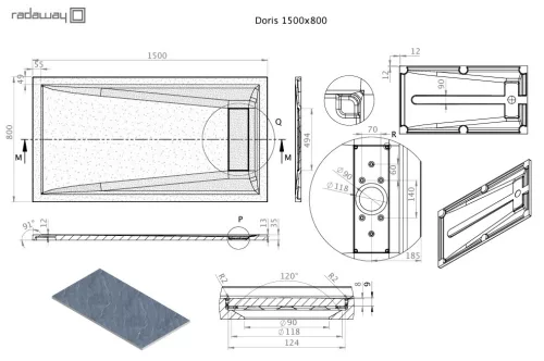Radaway Doris F 150x80 téglalap műmárvány zuhanytálca