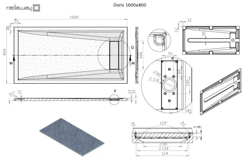 Radaway Doris F 160x80 téglalap műmárvány zuhanytálca