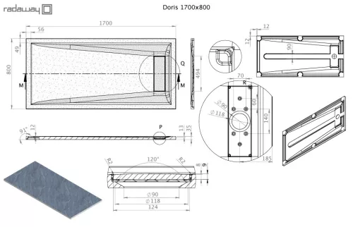 Radaway Doris F 170x80 téglalap műmárvány zuhanytálca