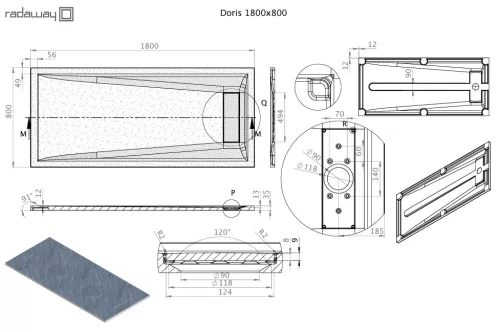 Radaway Doris F 180x80 téglalap műmárvány zuhanytálca
