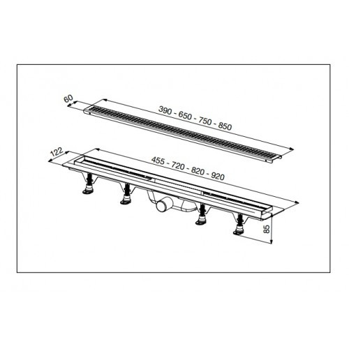 Design-Pro műanyag zuhanyfolyóka 70 cm méretei