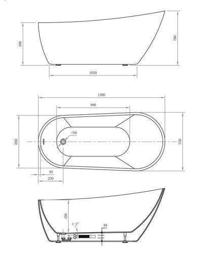 Aqualine Tisa 150x75 szabadon álló fürdőkád