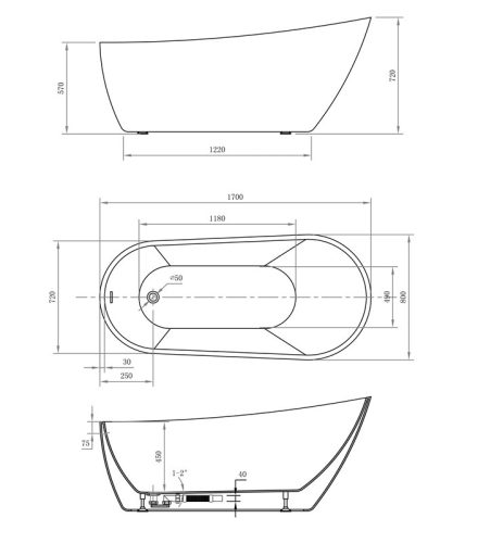 Aqualine Tisa 170x80 szabadon álló fürdőkád