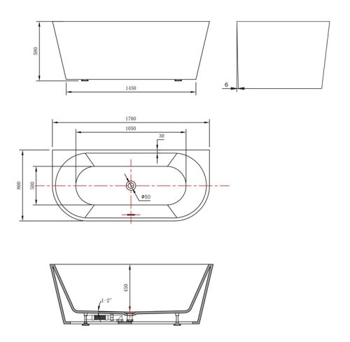 Aqualine Tajo 170x80 szabadon álló fürdőkád