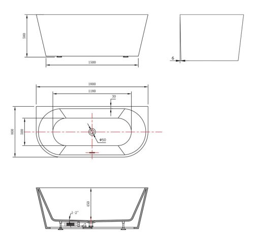 Aqualine Tajo 180x80 szabadon álló fürdőkád