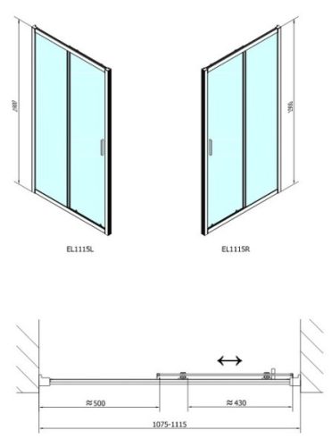 Easy Line 110x70 szögletes tolóajtós zuhanykabin méretek