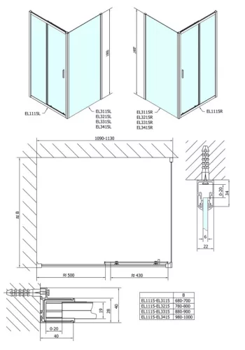 Polysan Easy Line 110x90 szögletes tolóajtós zuhanykabin