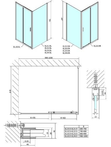Easy Line 120x90 szögletes tolóajtós zuhanykabin méretei