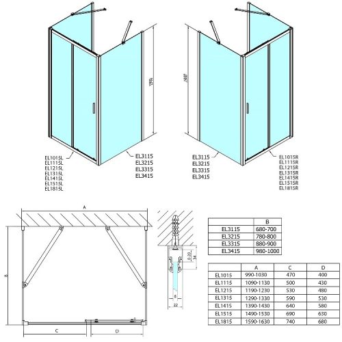 Easy Line 120x90x90 tolóajtós zuhanykabin  méretei