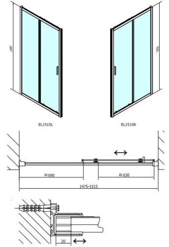 Easy Line 150 cm tolóajtós zuhanyajtó méretei