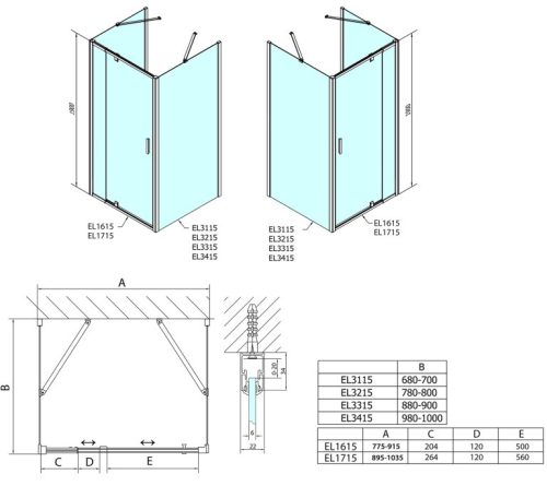Polysan Easy Line 80-90x80x80 falsíkra szerelhető nyílóajtós zuhanykabin