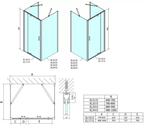 Polysan Easy Line 80-90x90x90 falsíkra szerelhető nyílóajtós zuhanykabin