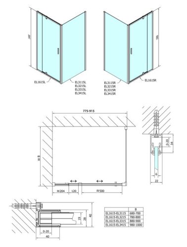 Polysan Easy Line 80-90x90 szögletes nyílóajtós zuhanykabin