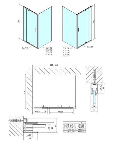 Polysan Easy Line 90-100x90 cm nyílóajtós zuhanykabin