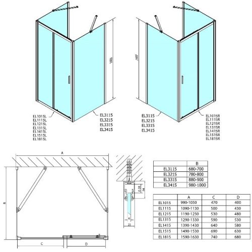 Polysan Easy Line 160x80x80 falsíkra szerelhető tolóajtós zuhanykabin