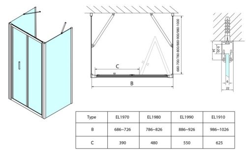 Polysan Easy Line 90x90x90 falsíkra szerelhető csuklóajtós zuhanykabin