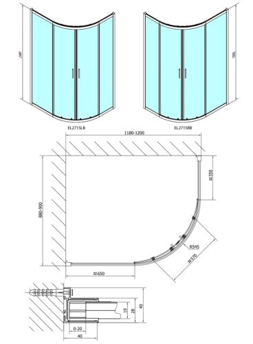 Polysan Easy Line Black 120x90 íves zuhanykabin