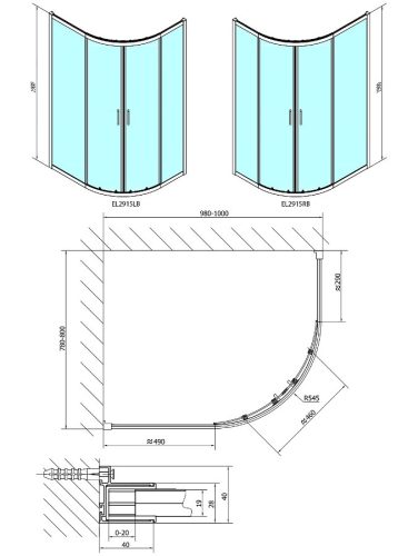 Polysan Easy Line Black 100x80 íves zuhanykabin
