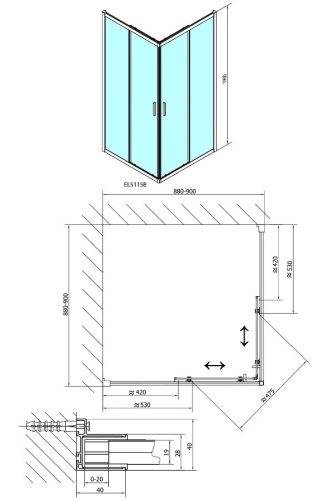Polysan Easy Line Black 90x90 szögletes zuhanykabin