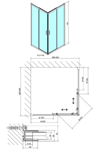 Polysan Easy Line Black 90x90 szögletes zuhanykabin