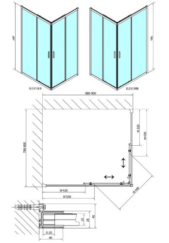 Polysan Easy Line Black 90x80 szögletes zuhanykabin