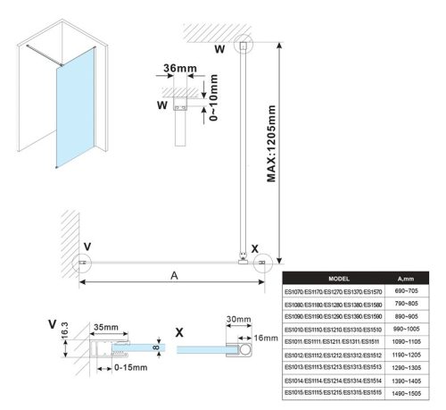 Polysan Esca Chrome Walk-in 120 cm zuhanyfal