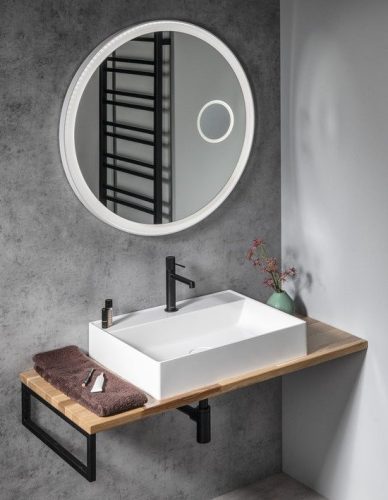 Sapho Float 90 cm kerek tükör LED világítással, kozmetikai tükörrel