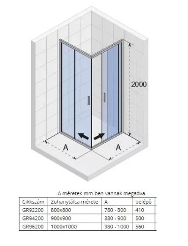 Riho Hamar 2.0 R207 80x80 szögletes tolóajtós zuhanykabin