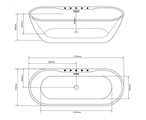 Sanotechnik Aruba 170x75 szabadon álló kád