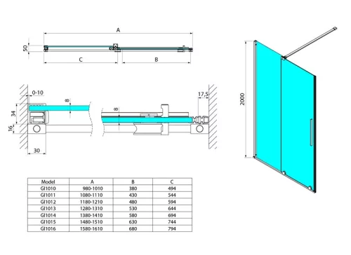 Gelco Spirit 150 cm tolóajtós zuhanyajtó