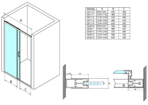 Simply 130 cm tolóajtós zuhanyajtó méretei