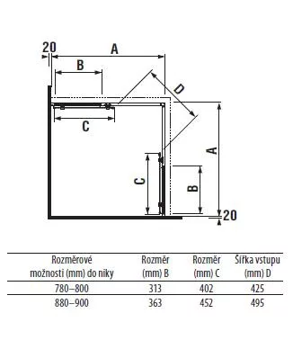 Lyra Plus 80x80 szögletes zuhanykabin méretei