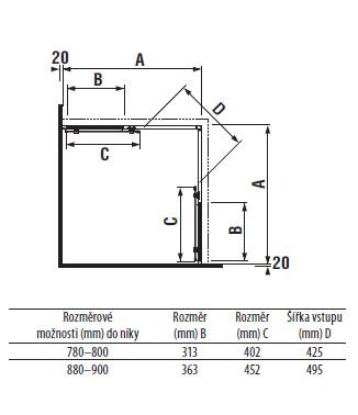 Lyra Plus 90x90 szögletes zuhanykabin méretei