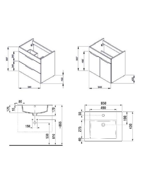 Cube 65 modern 2 fiókos fürdőszobabútor méretei