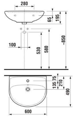 Lyra Plus mosdó 60 cm méretei