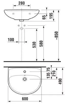 Lyra Plus mosdó 60 cm méretei