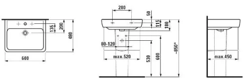 Laufen Pro A mosdó 60 cm méretei