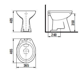Sam álló wc, alsós méretei