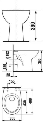 Zeta álló WC, hátsós méretei