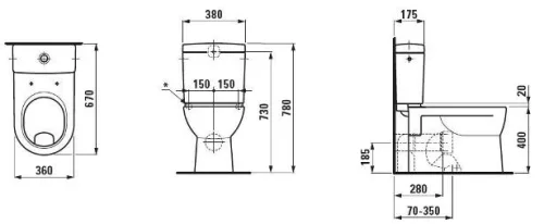 Laufen Pro monoblokkos WC lapos méretei