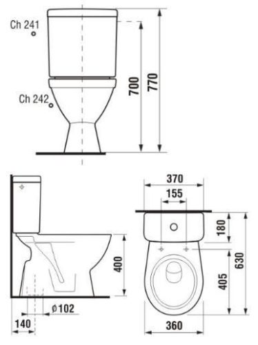 Lyra Plus monoblokkos wc 826387 méretei